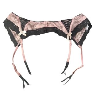 H&M Pink and Black Lace Garter Belt with Satin Bows